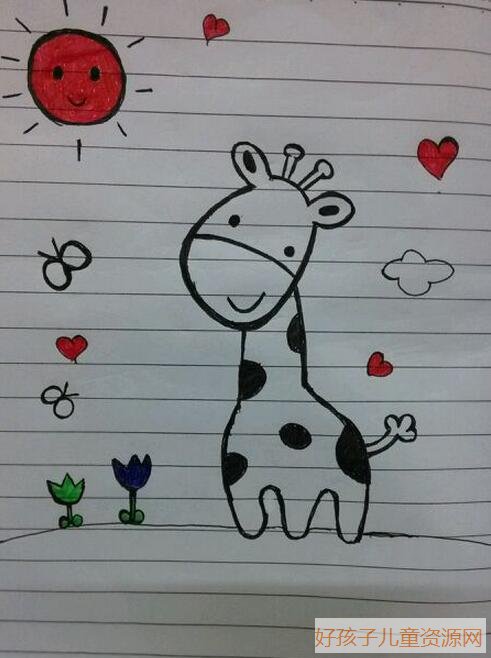 赏花的长颈鹿,儿童动物儿童简笔画