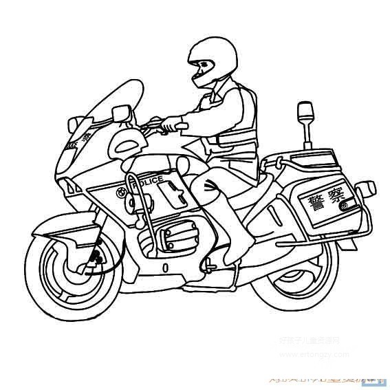 骑摩托车的警察简笔画,骑摩托车的警察的简笔画画法画