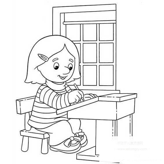 小女孩写作业简笔画,小女孩写作业的简笔画画法