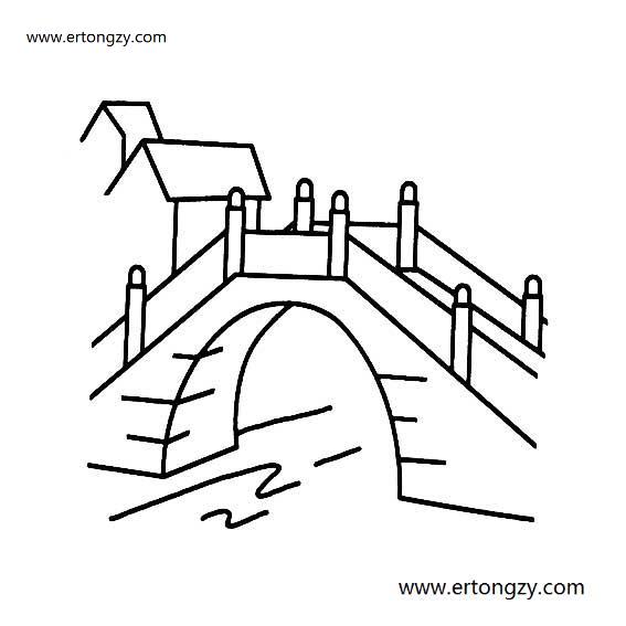 儿童画江南水乡的小桥简单画法