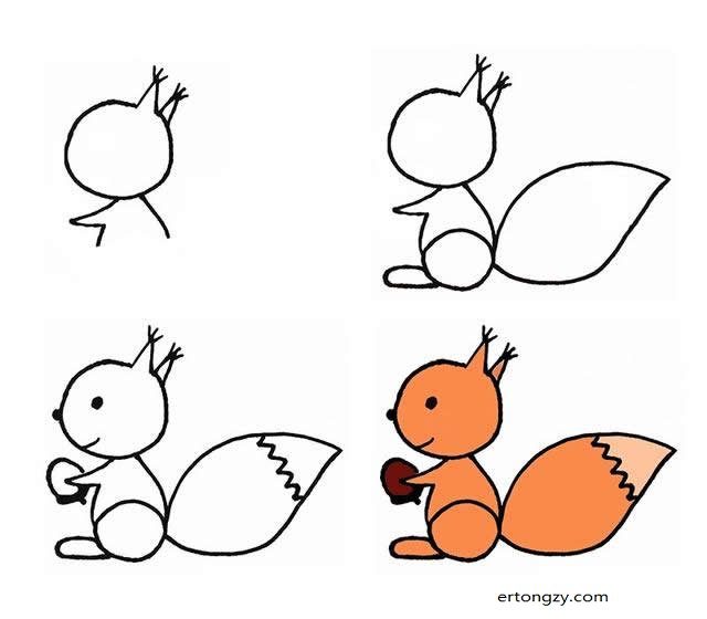 喜欢的小朋友,就跟随小编一起来看看简单的卡通小松鼠是怎么画的吧!