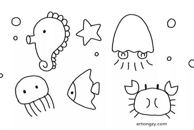 海底世界儿童简笔画彩色步骤图教程_动物简笔画