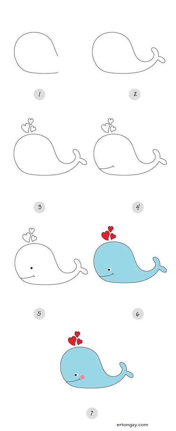 学画鲸鱼简笔画步骤图_动物简笔画