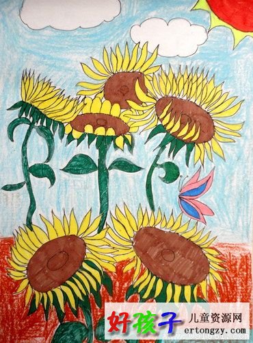 儿童水彩画蒸蒸日上的向日葵