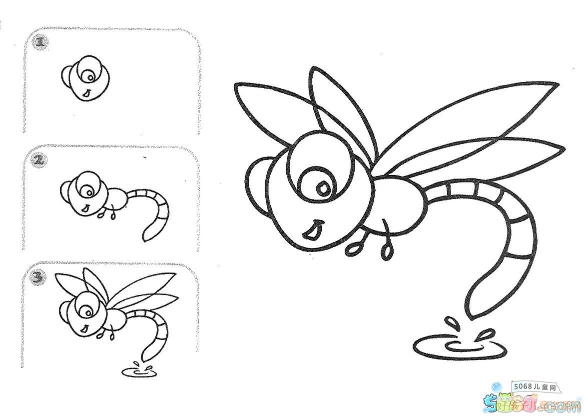 蜻蜓簡筆畫線稿PNG圖案素材免費下載，可愛卡通圖片，尺寸2000 × 2000px - Lovepik