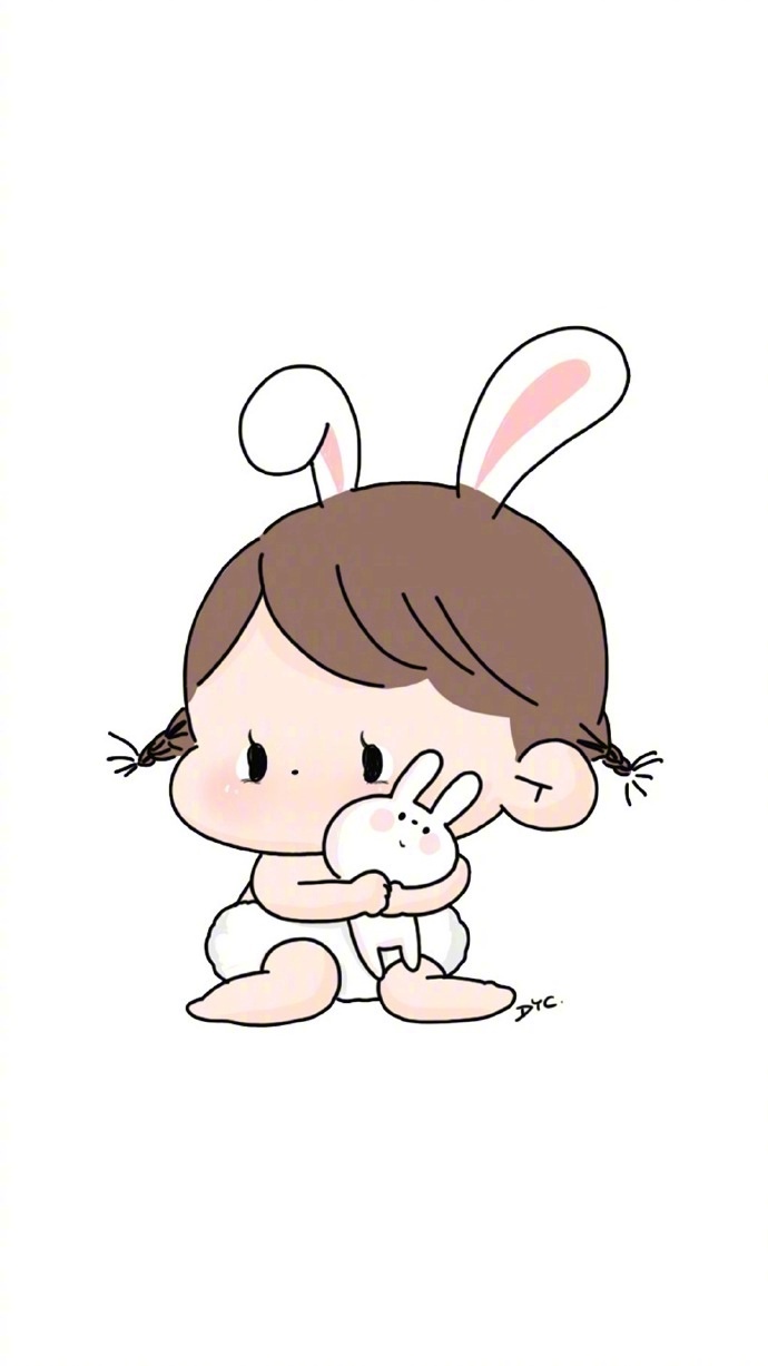 抱着兔娃娃的兔耳朵女孩简笔画